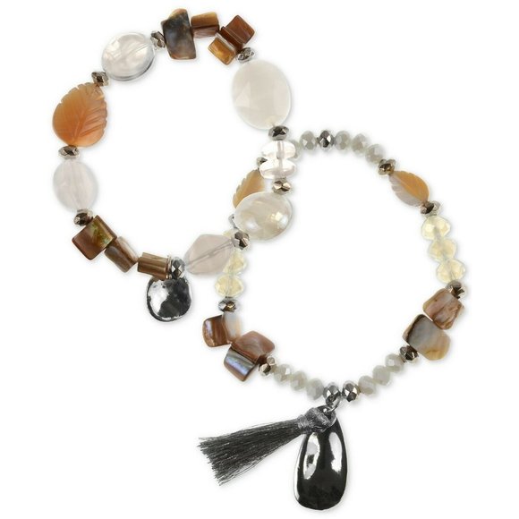 Style & Co, 2-Pc. Set Stone & Tassel Beaded Stretch Bracelets - Picture 1 of 7